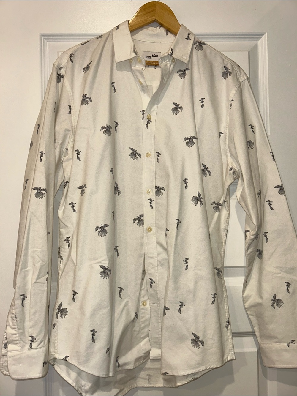 OAK White Button-Down Shirt with Grey Floral Motif